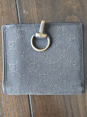 Gucci Denim Canvas Wallet Card Holder Monogram Horsebit